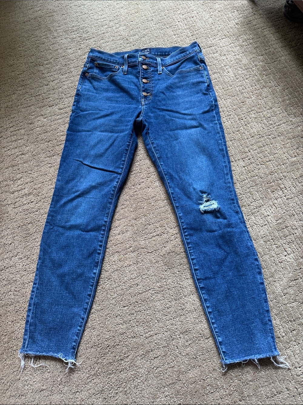J. Crew Dark Blue High-Rise Distressed Skinny Jeans